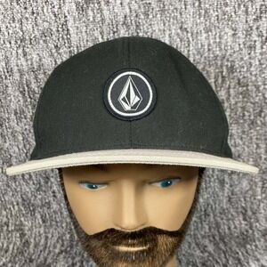 Volcom Snapback Hat Mens OS Black Tan Stone Logo Flat Brim Skate Surf Cap VTG